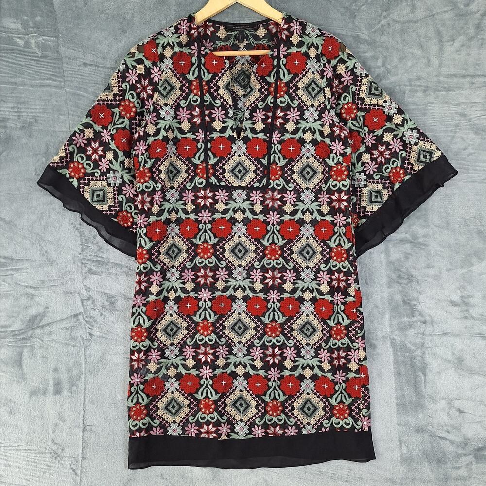 Womens Dress Small Tati Boho Chic Floral Embroidered Flare Festival Hippie Shift